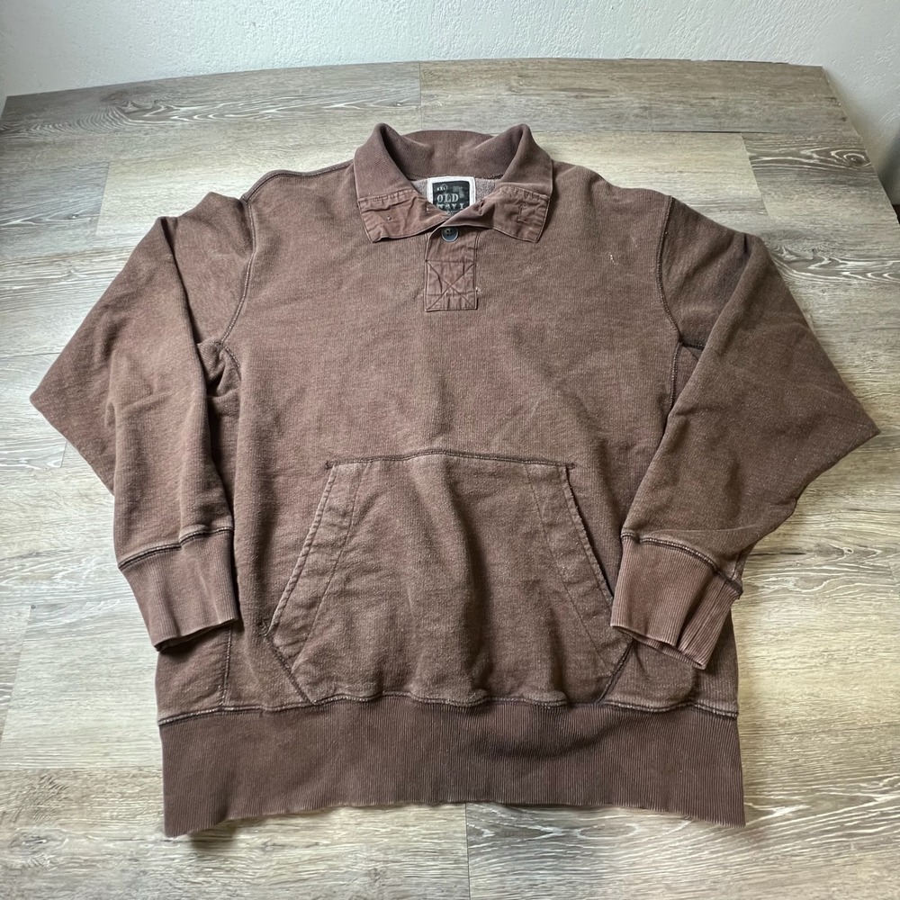 Old Navy Sweatshirt Mens XXL Brown Collared Quarter Button Pullover Vintage 2006